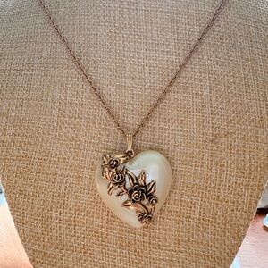Rare Vintage 1991 Avon Puffy Heart Pendant – Antiqued Gold Floral Roses